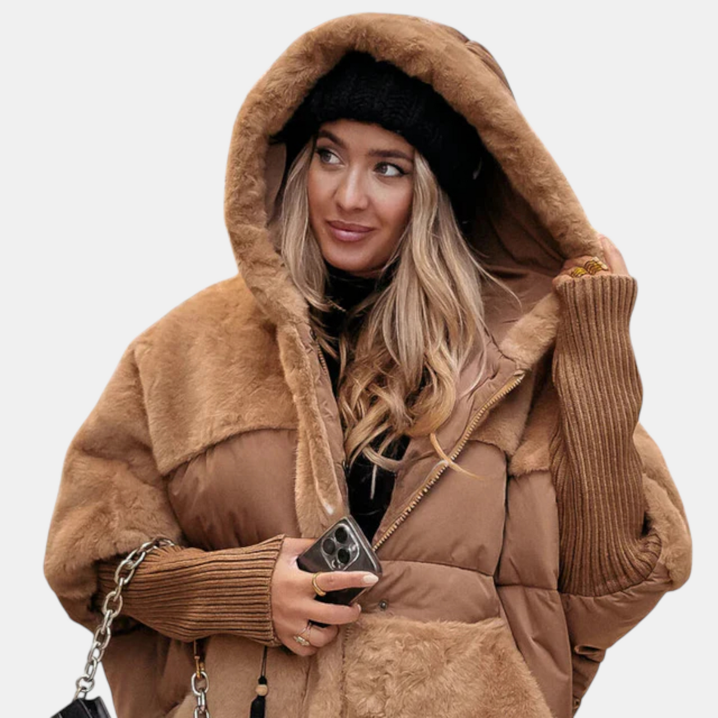 Gabriela - Oversized Puffer Kabát Kapucnival és Patchwork