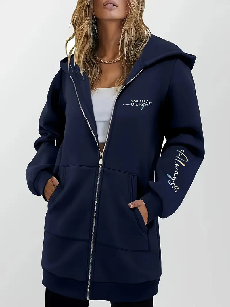 Angeleen - Geometrikus Mintás Kapucnis Kabát Cipzárral