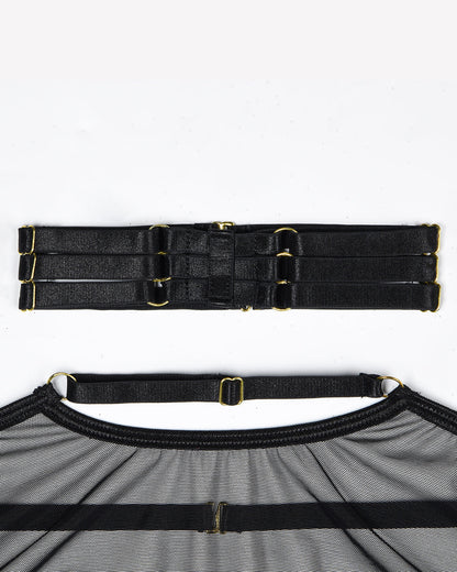 Eline™ | Átlátszó Háló Fehérnemű Szett 4 Darabos Melltartóval és Masnival