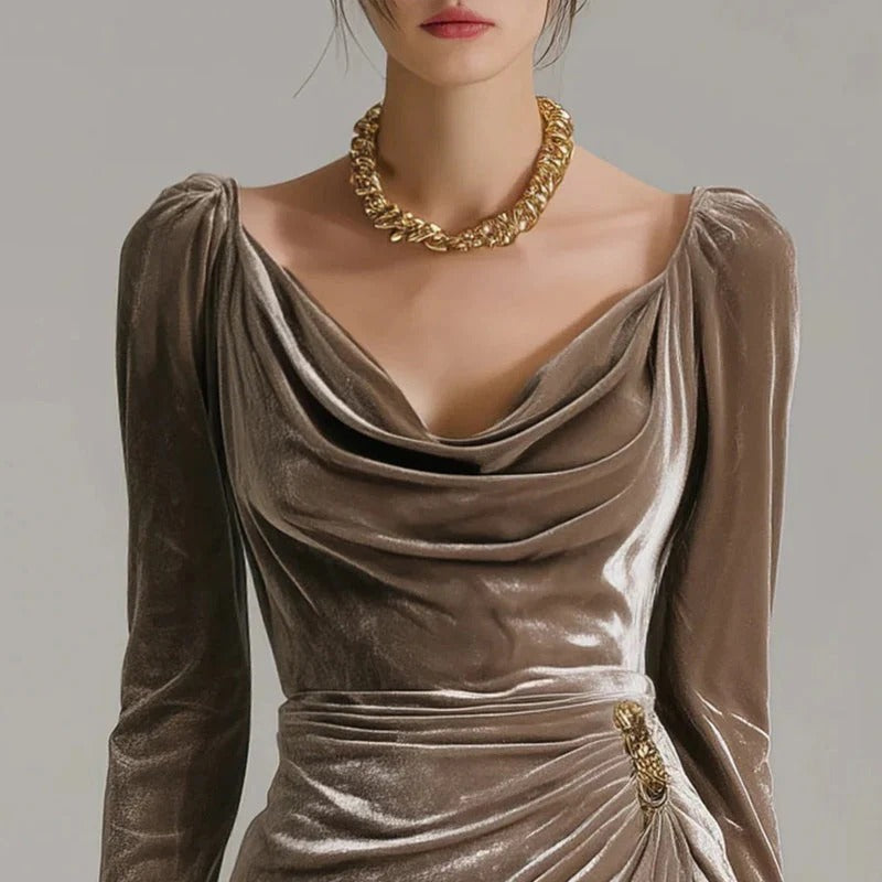 Renata - Elegáns Hosszú Velúr Ruha